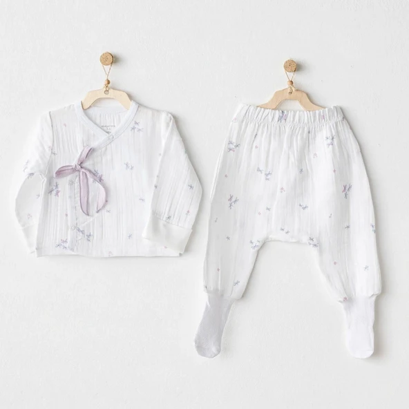 Andywawa AC25584 Magical Butterfly Müslin 2'Li Zıbın Takım White