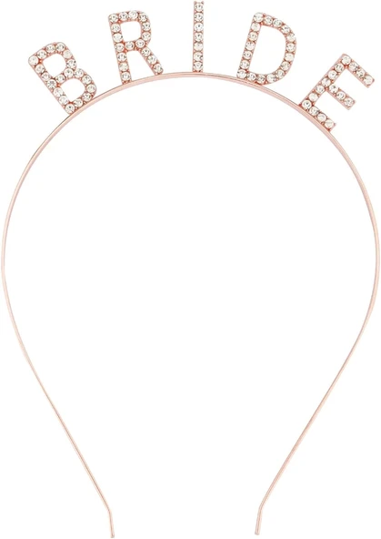Rose Gold Bekarlığa Veda Kristal Taş Bride Tacı - Resim 2