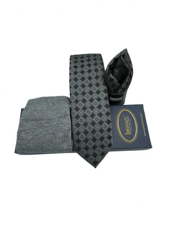 Brianze Gri Motif  Desen Kravat Mendil Çorap Hediyelik Set - 2