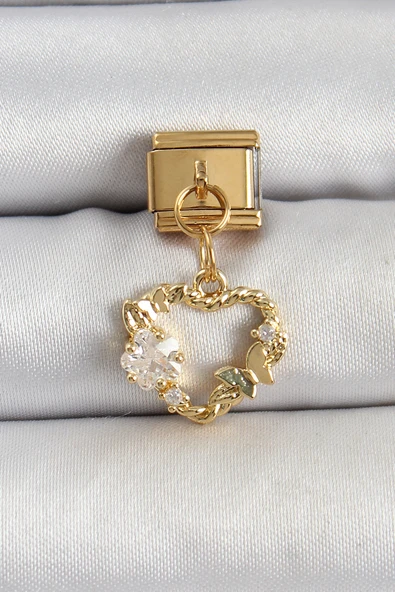 316L Çelik Sallantılı Zirkon Taşlı Kalp Model Gold Renk Nomination Charm - TJ-BC1409 ürün görseli