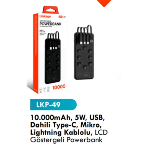 Lkb49 10000 Mah Taşınabilir dahili USB mikro ligthing kablolu LED gösterge powerbank ürün görseli 1
