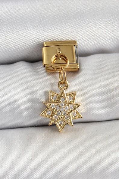316L Çelik Sallantılı Zirkon Taşlı Yıldız Model Gold Renk Nomination Charm - TJ-BC1416 ürün görseli