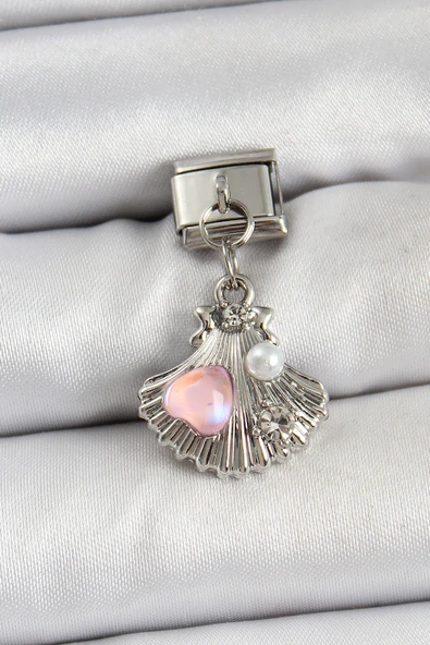 316L Çelik Sallantılı İnci Detaylı İstiridye Model Gümüş Renk Nomination Charm - TJ-BC1464 ürün görseli