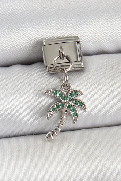 316L Çelik Sallantılı Zirkon Taşlı Palmiye Ağacı Model Gümüş Renk Nomination Charm - TJ-BC1445 ürün görseli