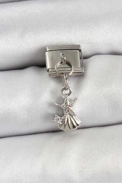 316L Çelik Sallantılı Zirkon Taşlı Deniz Yıldızı Ve İstiridye Model Gümüş Renk Nomination Charm - TJ-BC1454 ürün görseli