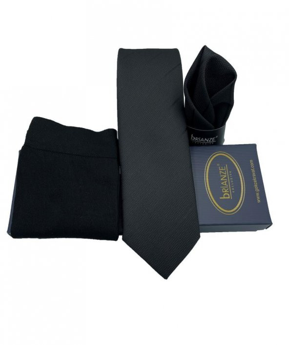 Brianze Siyah Çizgili Desen Kravat Mendil Çorap Hediyelik Set - 2