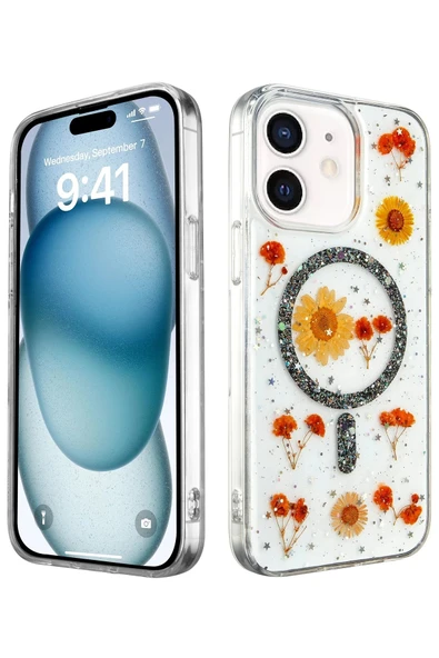 iPhone 12 Kılıf Daisy Simli Magsafe Kapak - Siyah ürün görseli 1