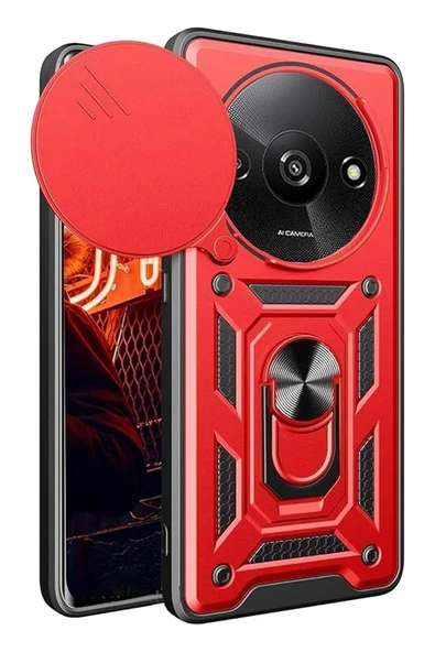 Xiaomi Redmi A3 4G Kılıf Pars Lens Yüzüklü Silikon - Kırmızı ürün görseli 1