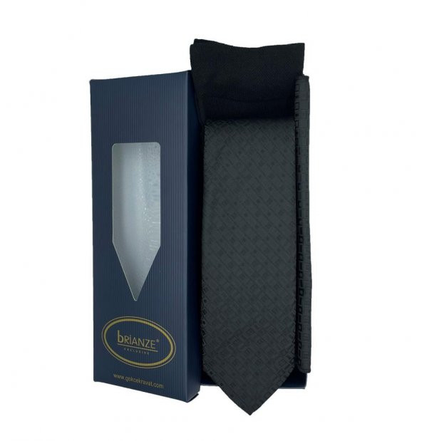 Brianze Siyah Desenli Kravat Mendil Çorap Hediyelik Set ürün görseli 1