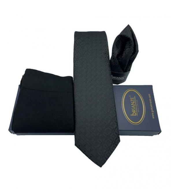 Brianze Siyah Desenli Kravat Mendil Çorap Hediyelik Set - Resim 2