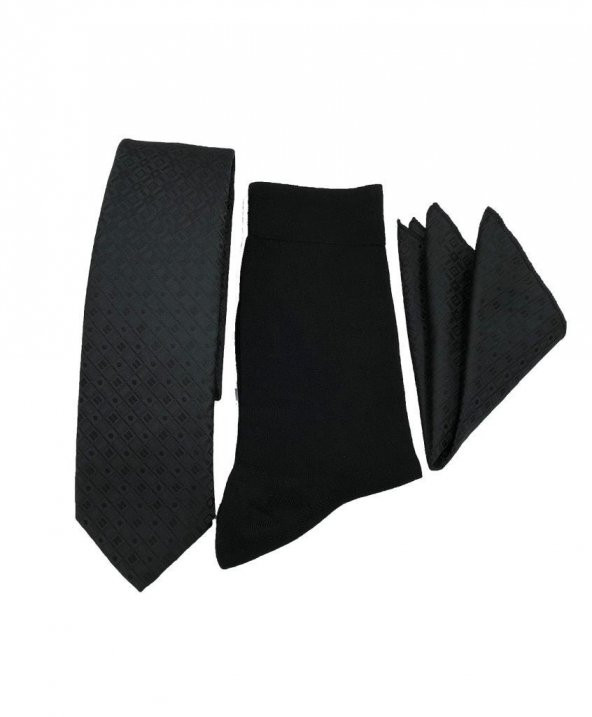 Brianze Siyah Desenli Kravat Mendil Çorap Hediyelik Set - Resim 3