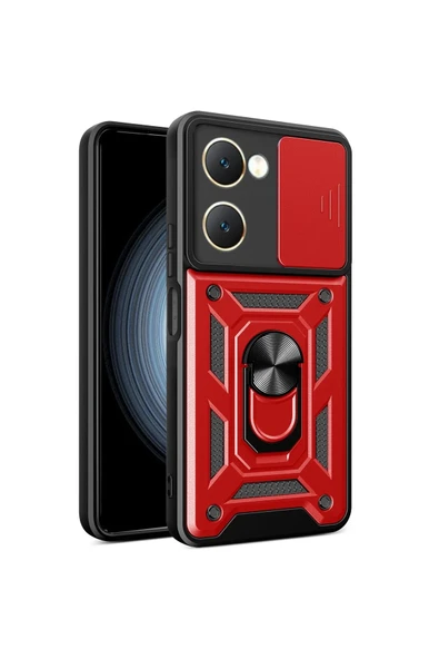 Vivo Y18 Kılıf Pars Lens Yüzüklü Silikon - Kırmızı ürün görseli 1