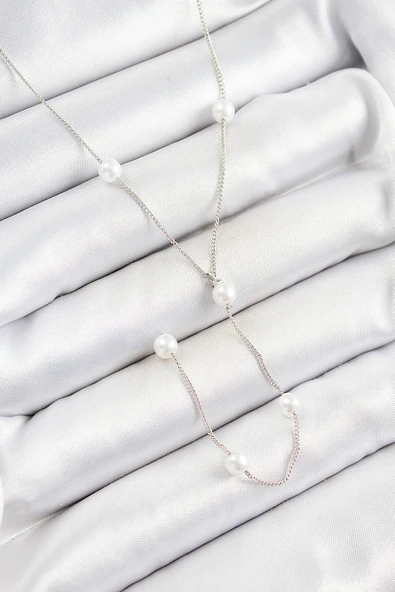 316L Çelik İnci Figürlü Y Model Gümüş Renk Kadın Kolye - TJ-BKO10337 ürün görseli