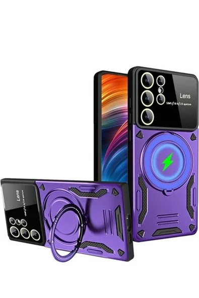 Samsung Galaxy S24 Ultra Kılıf Joy Lens Standlı Kapak - Mor ürün görseli 1