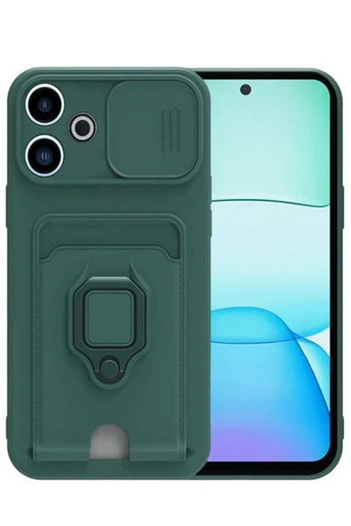 Xiaomi Redmi 13 4G Kılıf Zuma Kartvizitli Yüzüklü Silikon - Yeşil ürün görseli 1