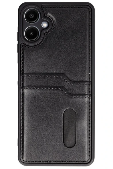 Samsung Galaxy A06 Kılıf Sara Kartvizitli Deri Kılıf - Siyah ürün görseli 1