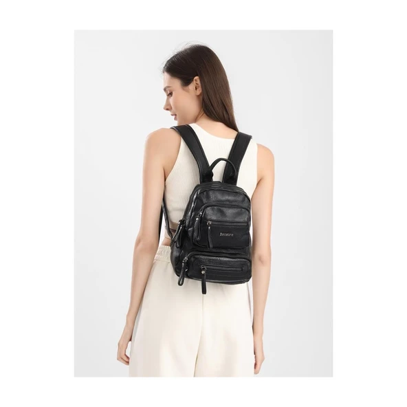 Mini Boy Yıkama Deri Kadın Sırt Çantası 21-K Barcelona 1929 - Resim 4