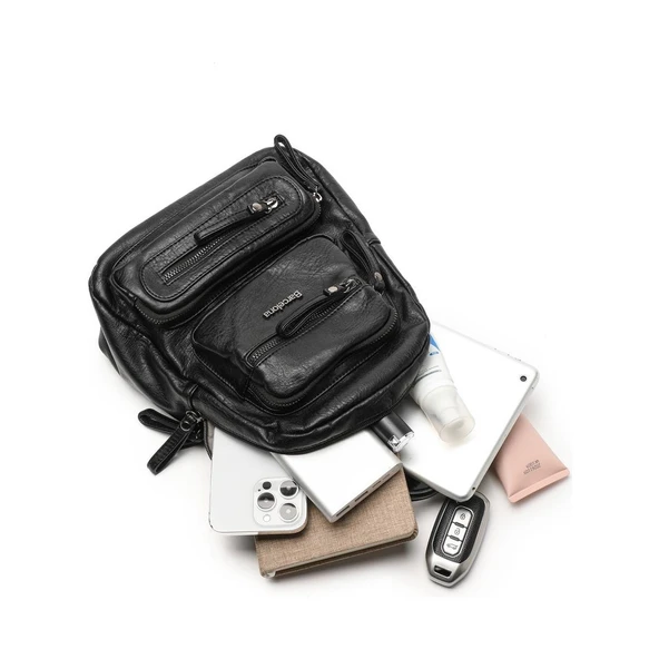 Mini Boy Yıkama Deri Kadın Sırt Çantası 21-K Barcelona 1929 - Resim 5