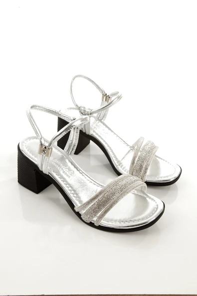 MİA100-Tpk-1119  RAHAT TAŞLI ABİYE  Günlük-Düğün-Eğlence-Tatil  GÜMÜŞ Topuklu Ayakkabı - Resim 4