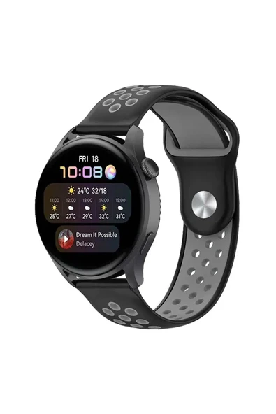 Watch 20mm Spor Delikli Kordon - Siyah-Gri