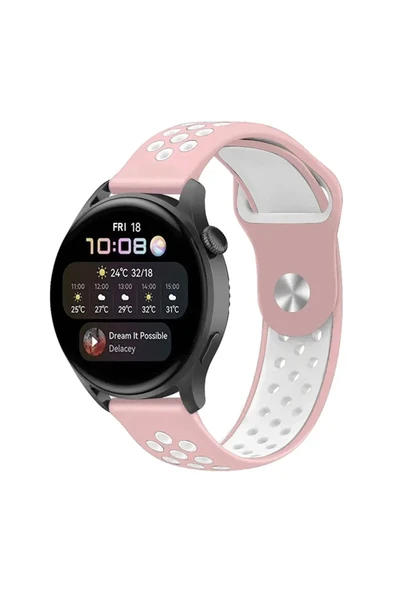 Watch 22mm Spor Delikli Kordon - Pembe-Beyaz ürün görseli 1