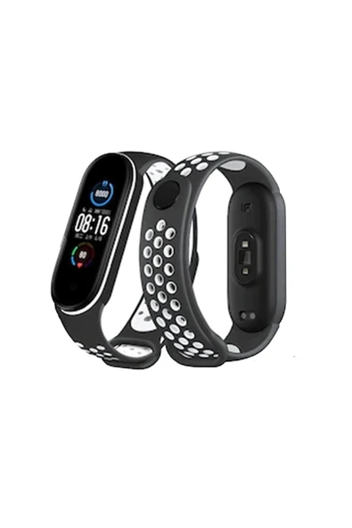 Xiaomi Mi Band 4 Spor Delikli Kordon - Siyah-Beyaz