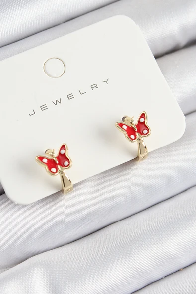 Pirinç Kelebek Model Gold Renk Çocuk Küpe - TJ-BKP10907 ürün görseli