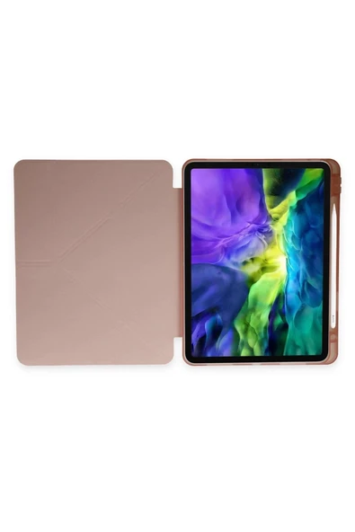 iPad 10.2 (8.nesil) Kılıf Kalemlikli Hugo Tablet Kılıfı - Rose Gold - Resim 2