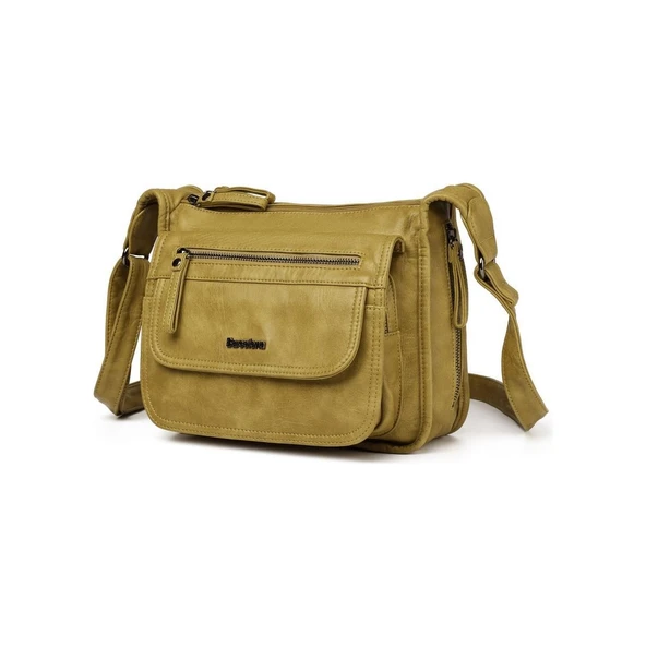 Yıkama Deri Postacı Askılı Kadın Çantası 21-K Barcelona 1934 - Resim 3