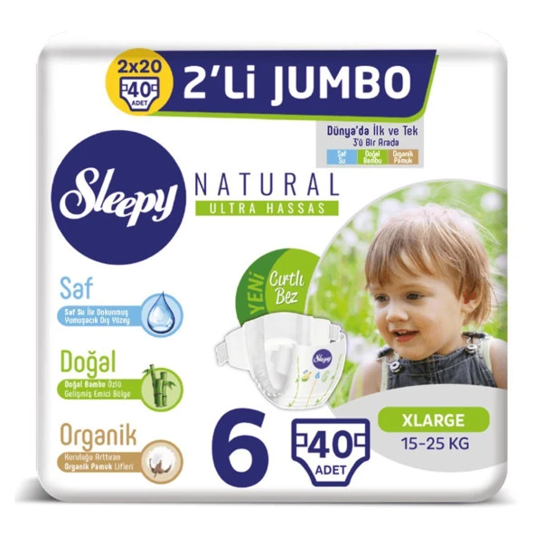 Sleepy Natural Bebek Bezi 2Li Jumbo 6 Beden 15-25 Kg 40 Adet - 2