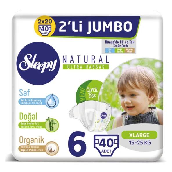Sleepy Natural Bebek Bezi 2Li Jumbo 6 Beden 15-25 Kg 40 Adet - 4