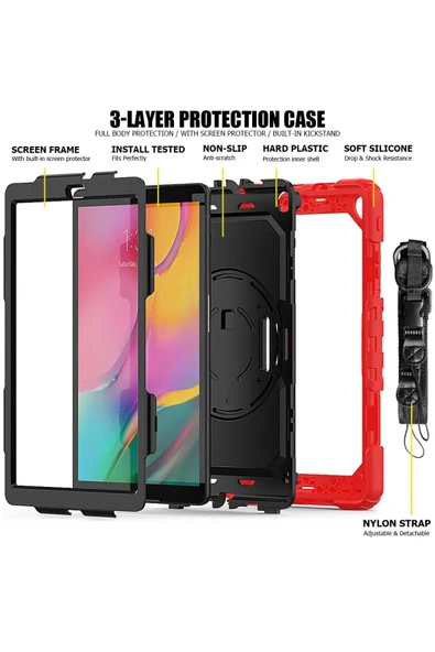 Samsung Galaxy T510 Tab A 10.1 Kılıf Pars Tablet Kapak - Kırmızı - Resim 4