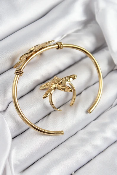 Pirinç Deniz Yıldızı Model Gold Renk Bileklik Yüzük Set - TJ-BB7600 - Resim 2
