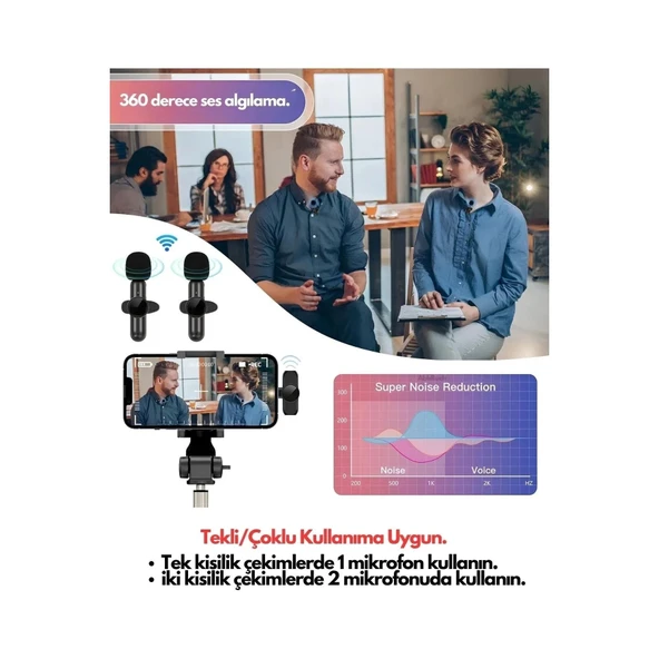 Type-c Çiftli Kablosuz Yaka Mikrofon Seti Telefon Vlog Canlı Yayın Tiktok Youtube Uyumlu - Resim 3