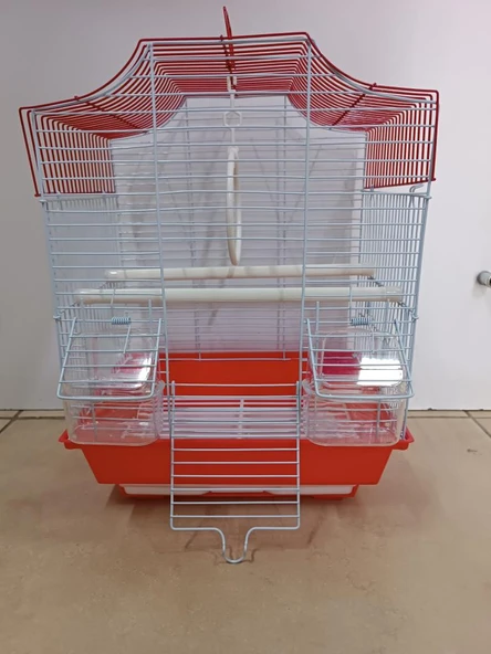 Qh Pet Kuş Kafesi 30x23x39 cm Kırmızı  H89102-R Kanarya Muhabbet Kuşu için - 3