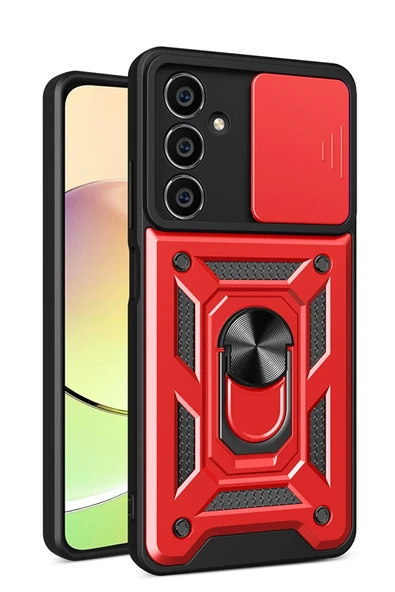 Samsung Galaxy A05S Kılıf Pars Lens Yüzüklü Silikon - Kırmızı - 1