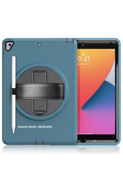 iPad 10.2 (7.nesil) Kılıf Hand Strap Tablet Kılıfı - Turkuaz