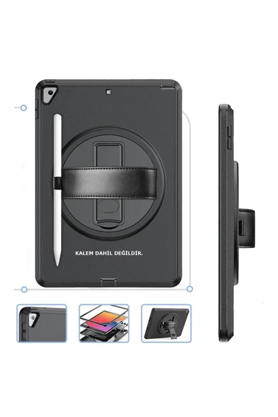 iPad 10.2 (7.nesil) Kılıf Hand Strap Tablet Kılıfı - Siyah - Resim 2