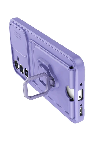 Samsung Galaxy A36 Kılıf Zuma Kartvizitli Yüzüklü Silikon - Lila - 3