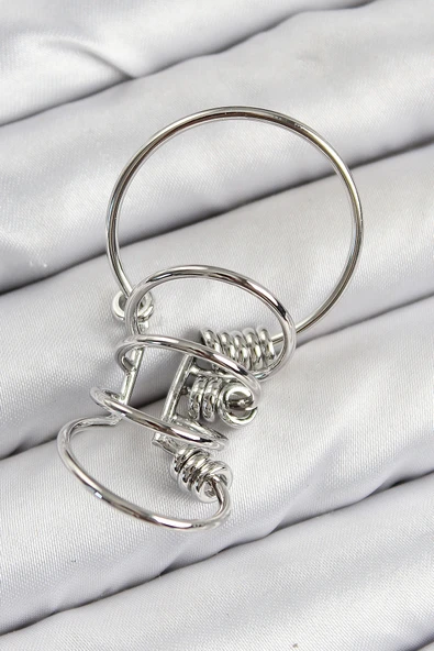 Pirinç Halkalı Model Gümüş Renk Kıkırdak Küpe - TJ-BKP11059 ürün görseli