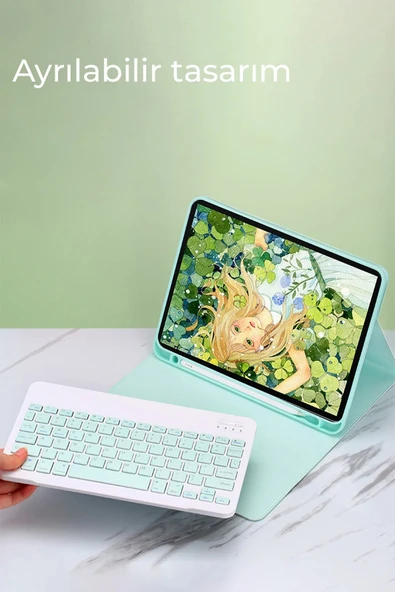 iPad Pro 11 (2022) Kılıf KC01 Smart Klavyeli Tablet Kılıfı - Lila - Resim 3