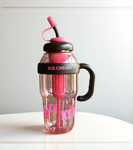 1300 ml Kulplu Suluk Matara Detox ve Soğuk İçecek Şişesi Pipetli Suluk Taşınabilir BPA içermez Pembe - 2