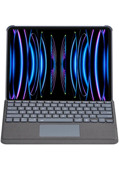 T5509D iPad Pro 12.9 (2022) Kılıf Palermo Ledli Klavyeli Standlı Tablet Kılıfı - Siyah - Resim 5