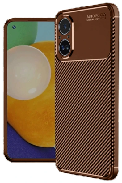 Realme 12 Lite Kılıf Auto Focus Karbon Kapak - Kahverengi