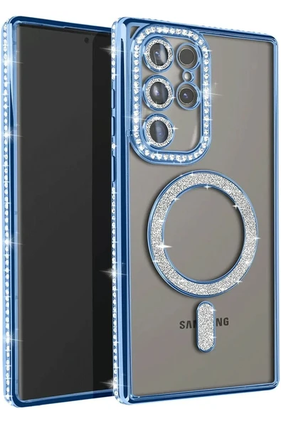 Samsung Galaxy S23 Ultra Joke Simli Magneticsafe Kılıf - Mavi