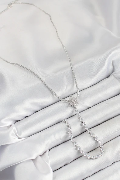 Pirinç Zirkon Taşlı Kutup Yıldızı Model Gold Renk Y Kolye - TJ-BKO10449 - Resim 2