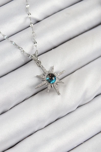 316L Çelik Zirkon Taşlı Kutup Yıldızı Model Gümüş Renk Kadın Kolye - TJ-BKO10443 ürün görseli