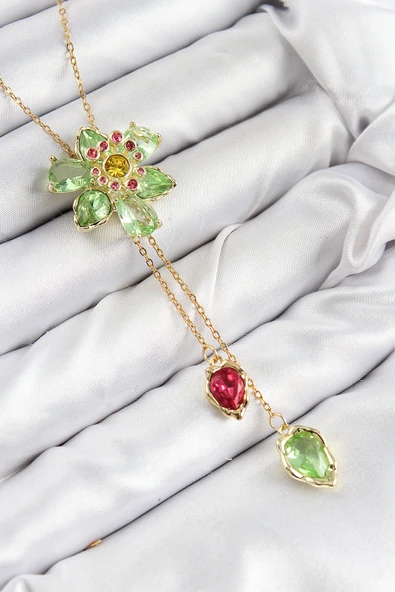 VIP Pirinç Zirkon Taşlı Çiçek Model Gold Renk Asansörlü Kadın Kolye - TJ-BKO10474 ürün görseli