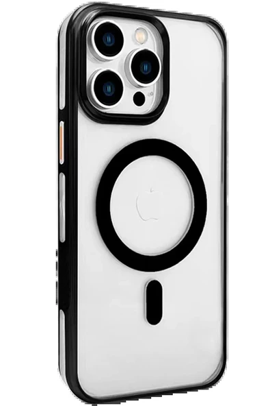 iPhone 15 Pro Max Gleam PC Sert Magsafe Kılıf - Şeffaf-Siyah