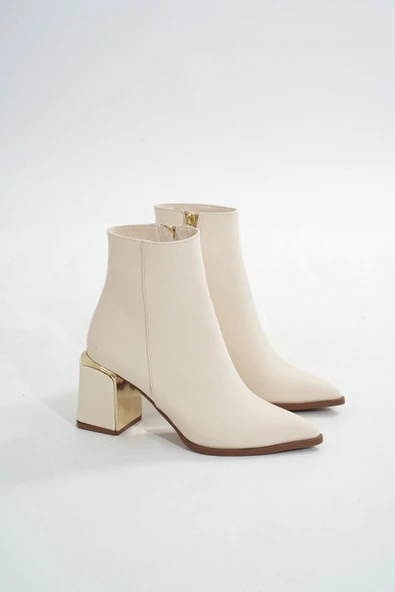 DNZ-409 Bej Fermuarlı Topuklu Kadın Günlük Bot - 3